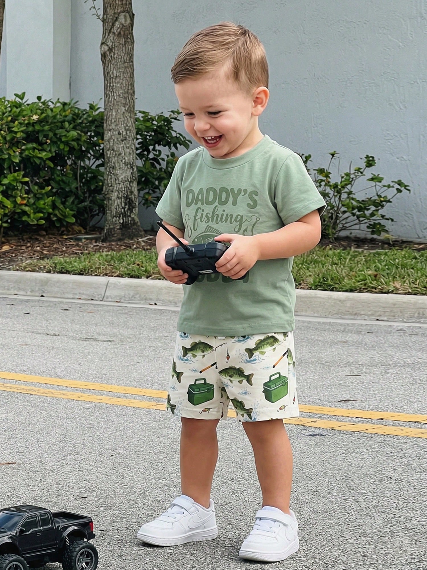 Toddler Infant Newborn Baby Boy Clothes Set 0-3T 2 Piece Summer Short Sleeve Crew Neck T Shirt Shorts Outfit Fishing Daddy's Fishing Buddy Print Daily Casual Wear