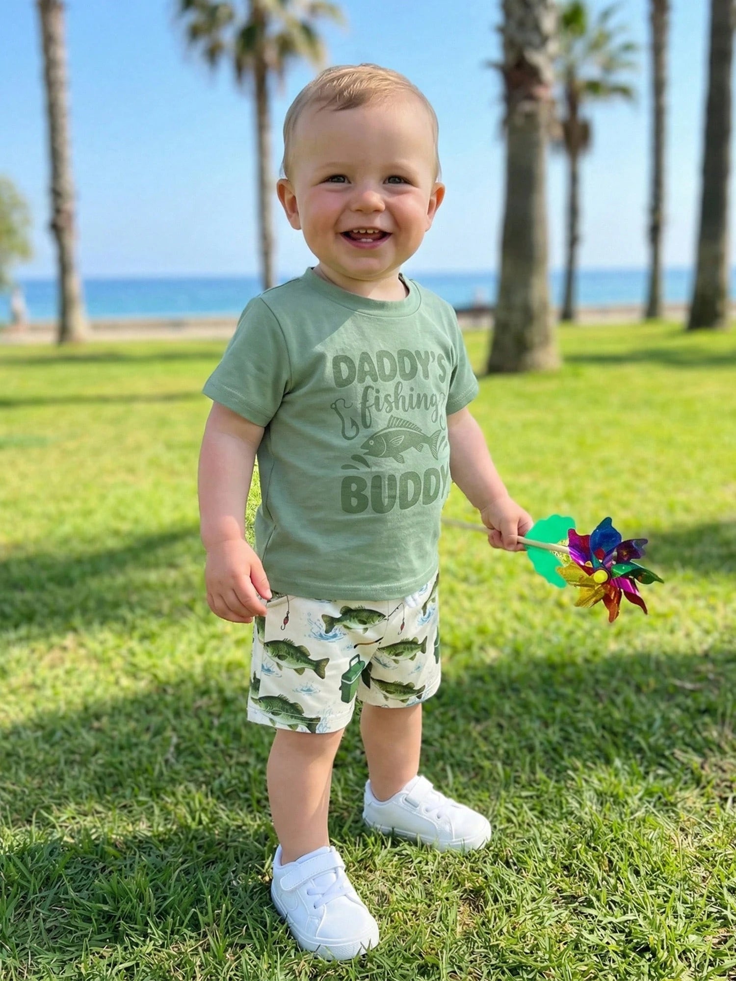 Toddler Infant Newborn Baby Boy Clothes Set 0-3T 2 Piece Summer Short Sleeve Crew Neck T Shirt Shorts Outfit Fishing Daddy's Fishing Buddy Print Daily Casual Wear