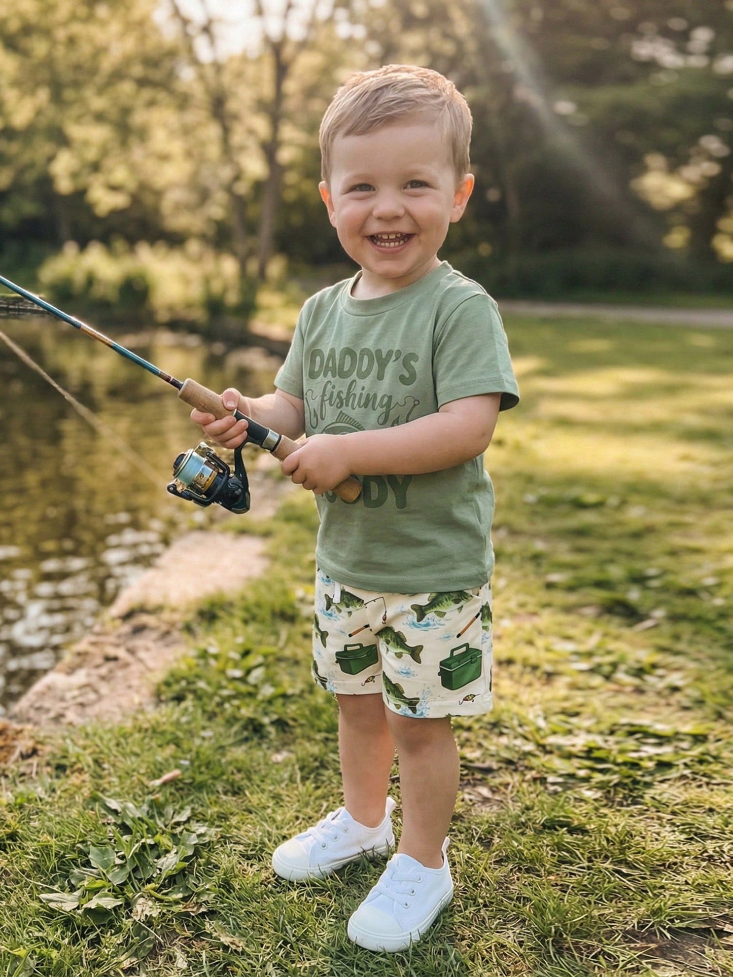 Toddler Infant Newborn Baby Boy Clothes Set 0-3T 2 Piece Summer Short Sleeve Crew Neck T Shirt Shorts Outfit Fishing Daddy's Fishing Buddy Print Daily Casual Wear