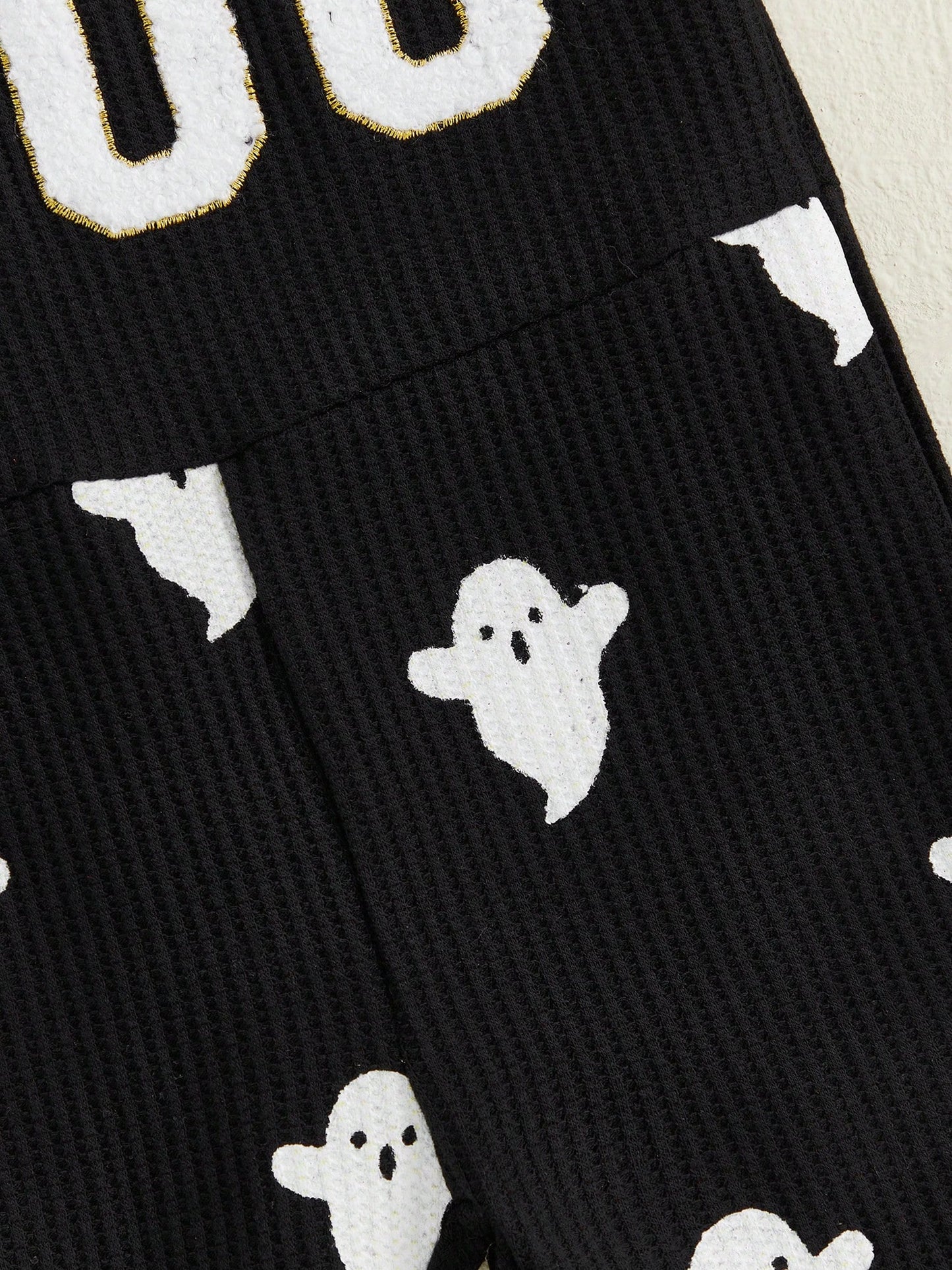 Toddler Kids Girls Halloween Overalls Jumpsuit Ghost Print Boo Embroidery Tie-Up Spaghetti Strap Flare Pants Romper