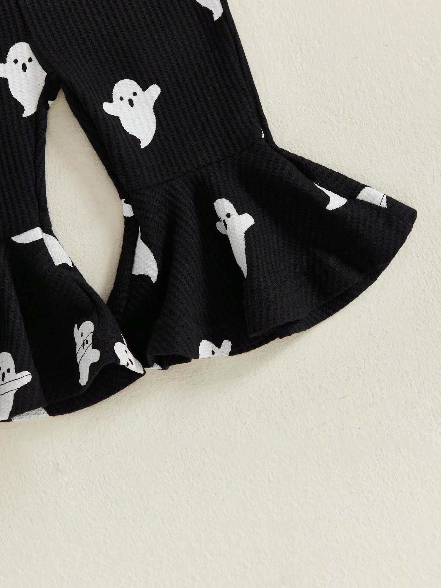 Toddler Kids Girls Halloween Overalls Jumpsuit Ghost Print Boo Embroidery Tie-Up Spaghetti Strap Flare Pants Romper