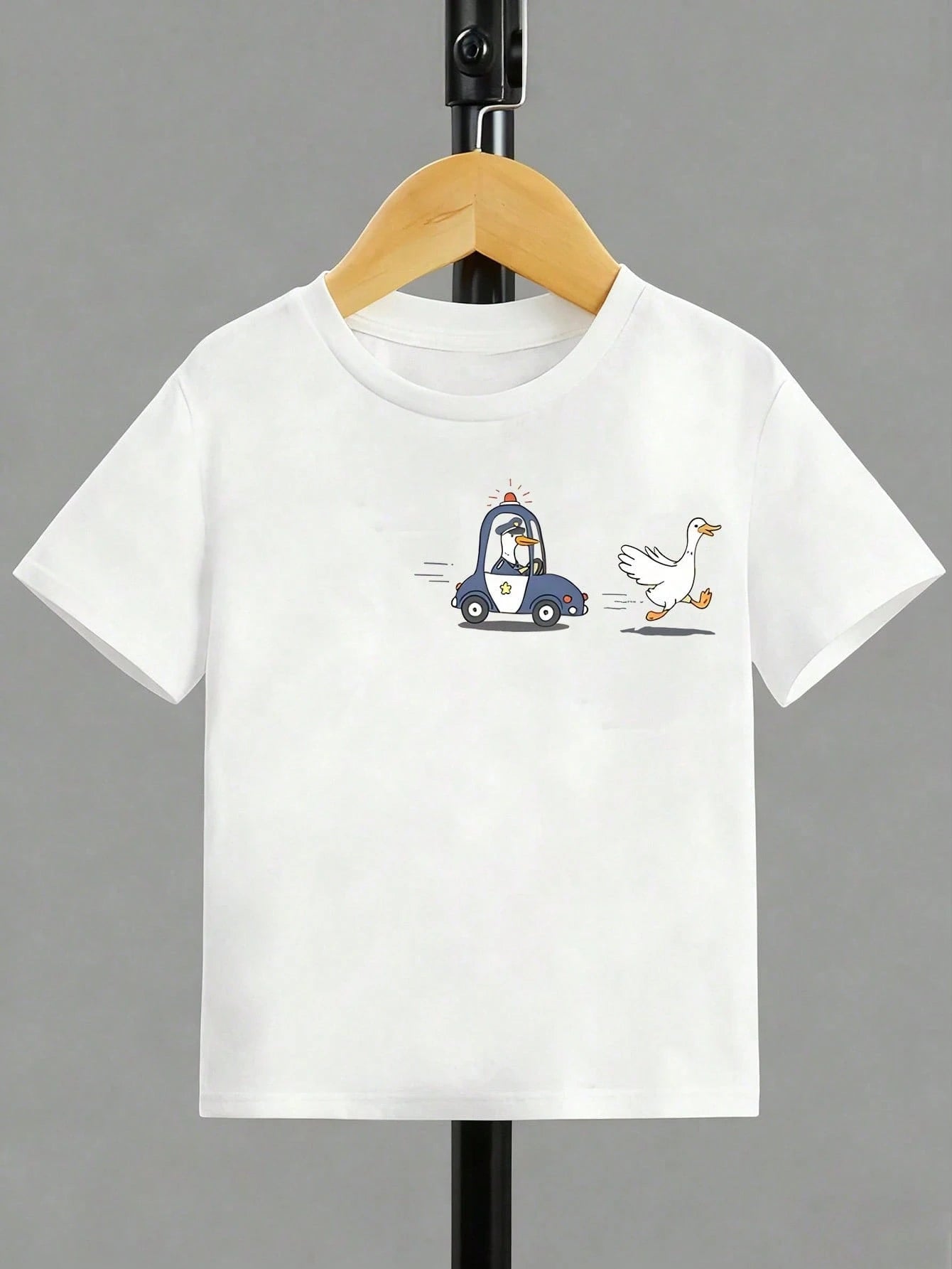 Toddler White Short Sleeve T-Shirt Got Too Silly Double Side Cartoon Police Goose Jail Funny Cute Casual Kids Soft Baby Tee
