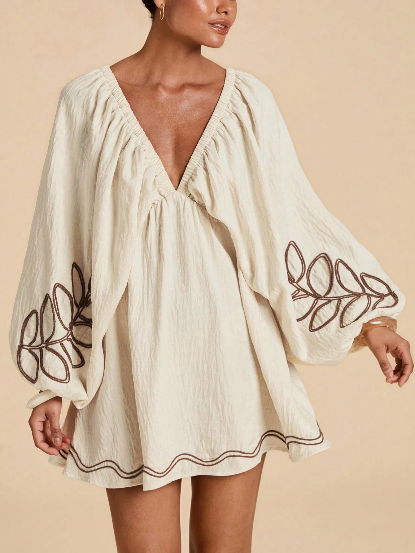 Travachic Embroidered Contrast Color Dress For Women,Brown Striped,Summer,Boho,Holiday,Vacation,Holiday Elegant Floral White Casual Summer Sun Dress,Bohemian Su