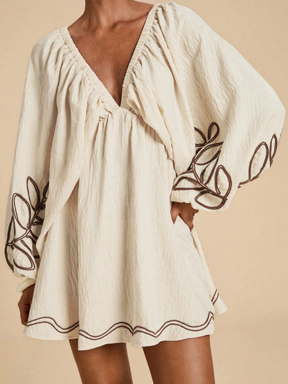 Travachic Embroidered Contrast Color Dress For Women,Brown Striped,Summer,Boho,Holiday,Vacation,Holiday Elegant Floral White Casual Summer Sun Dress,Bohemian Su