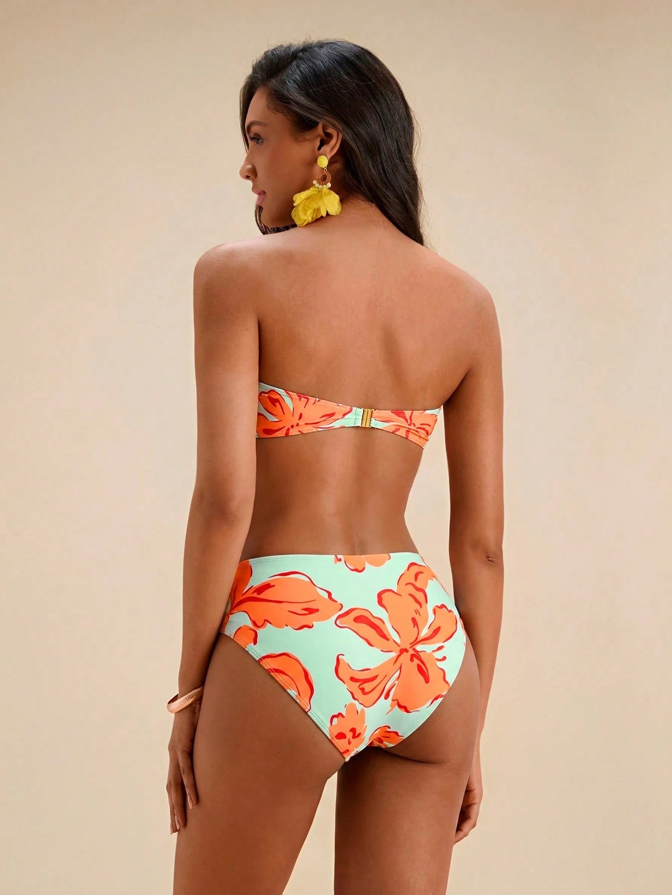 Travachic Women Floral Print Bandeau Bikini Set,Summer Outfits For Women,Swimsuits For Woman,Bathing Suits For Women Beach Vacation