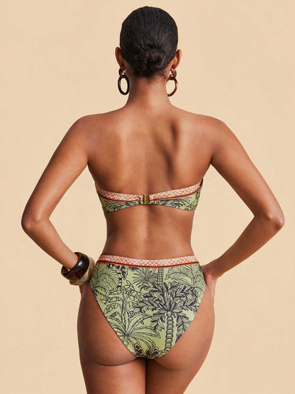 Travachic Women Floral Print Bandeau Bikini Set,Summer Outfits For Women,Swimsuits For Woman,Bathing Suits For Women Beach Vacation