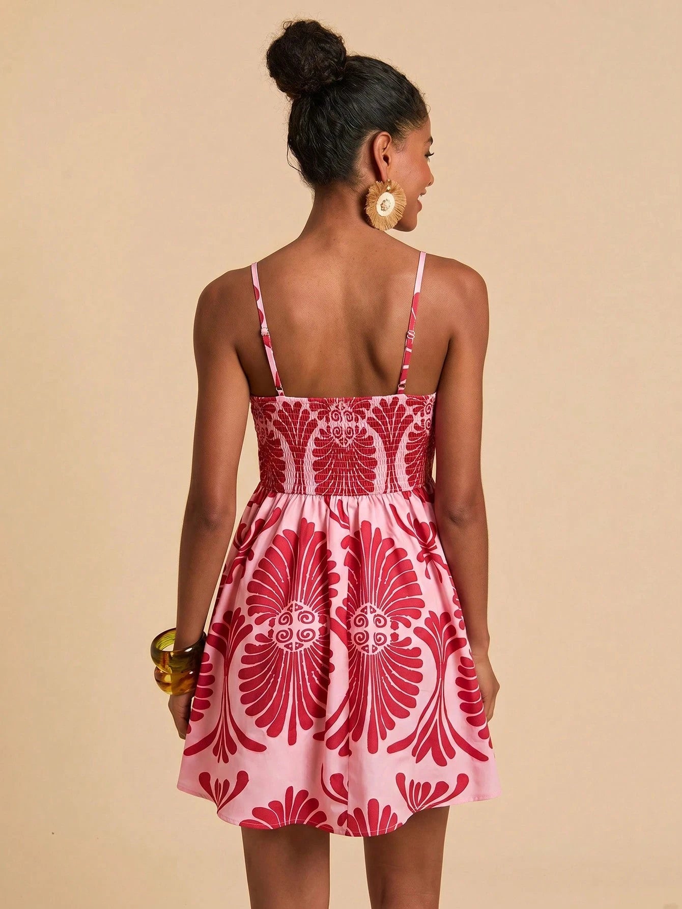 Travachic Women's All-Over Print Summer Backless Spaghetti Strap Mini Dress