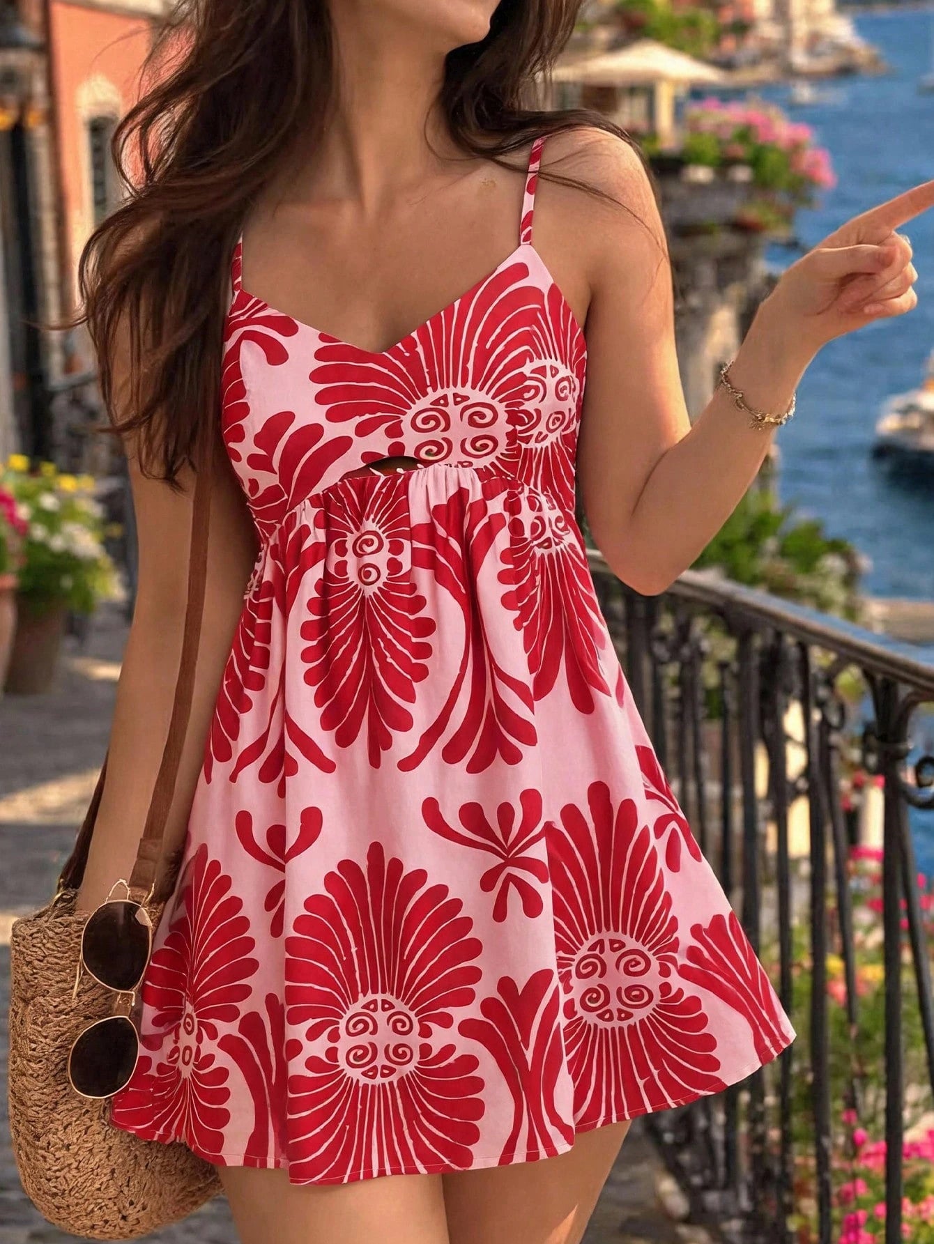 Travachic Women's All-Over Print Summer Backless Spaghetti Strap Mini Dress