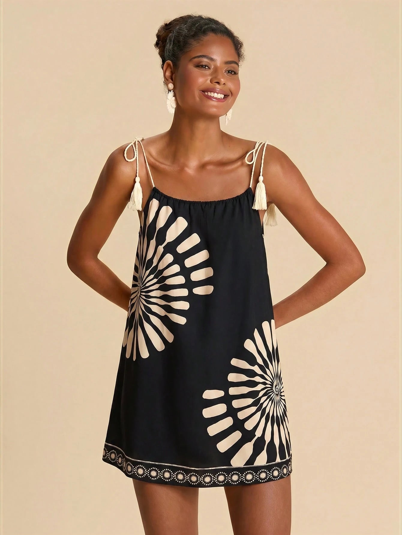 Travachic Women's Printed Fashion Versatile Vacation Lace-Up Elegant Cover-Up Dress
