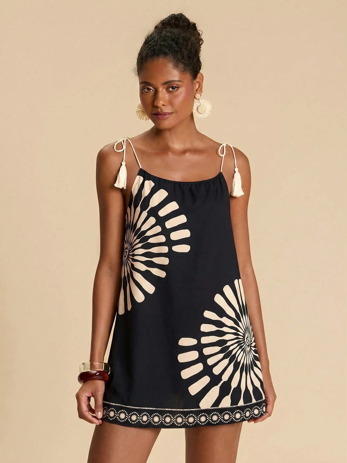 Travachic Women's Printed Fashion Versatile Vacation Lace-Up Elegant Cover-Up Dress