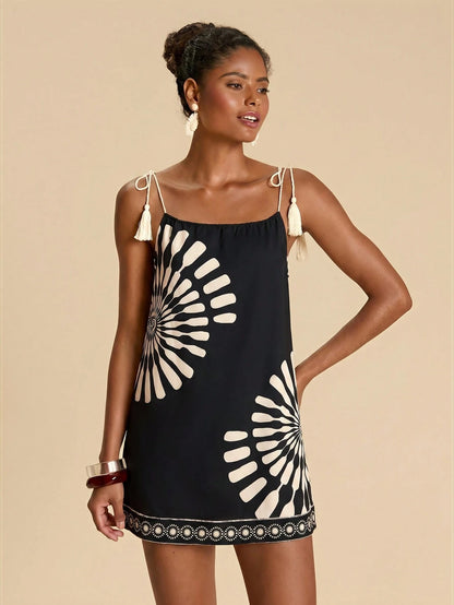 Travachic Women's Printed Fashion Versatile Vacation Lace-Up Elegant Cover-Up Dress