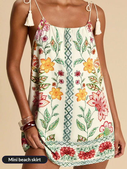 Travachic Women's Printed Fashion Versatile Vacation Lace-Up Elegant Cover-Up Dress
