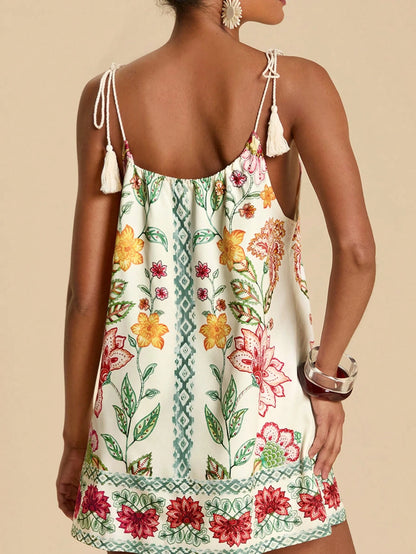 Travachic Women's Printed Fashion Versatile Vacation Lace-Up Elegant Cover-Up Dress