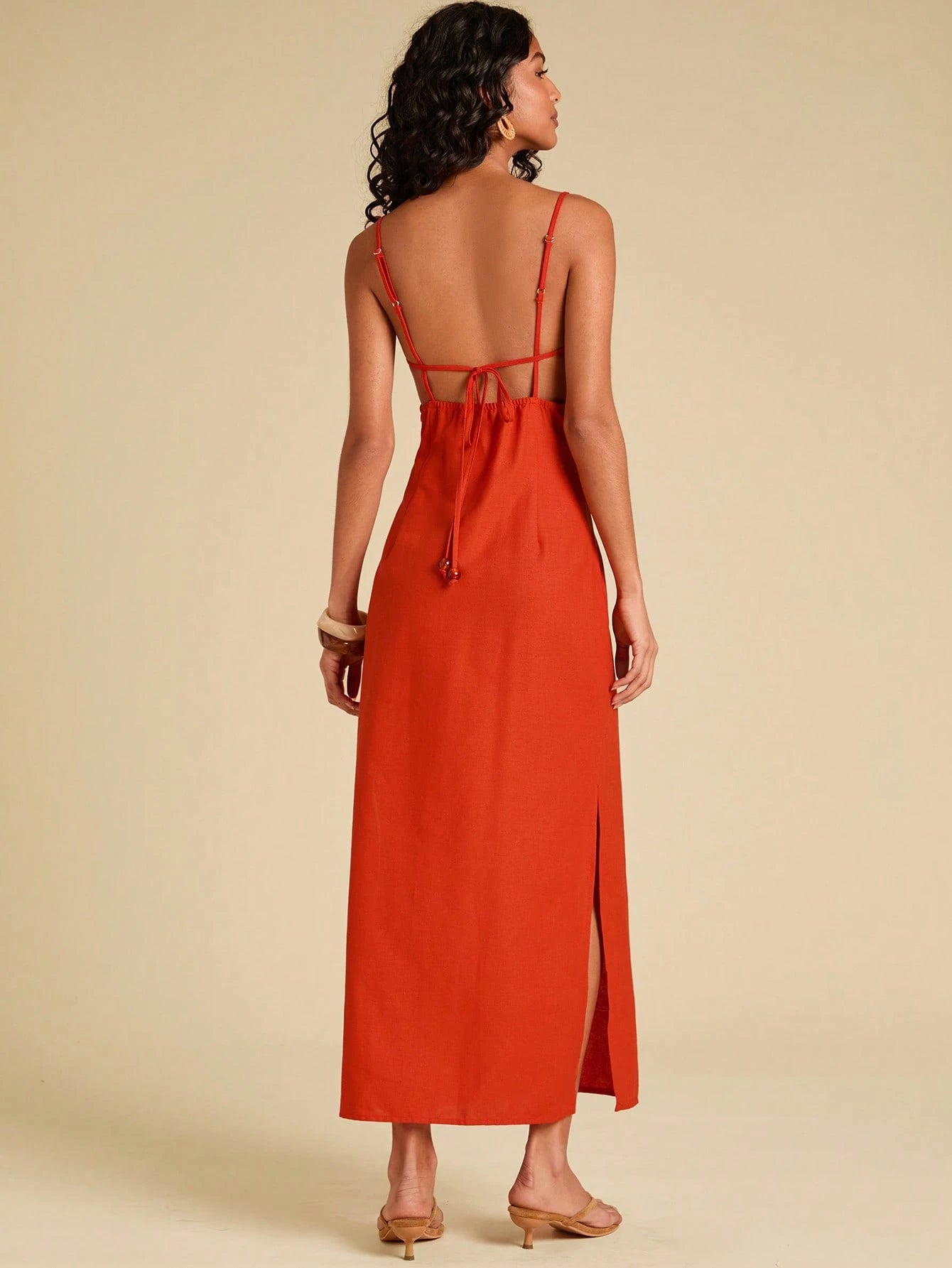 Travachic Women's Summer Casual Vacation Colorblock Striped Print Backless Tie-Front High Slit Hem Cami Dress,Dresses For Women Summer Summer Dresses