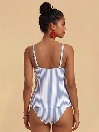 Travachic Women's Two-Piece Striped Print Pattern Swimsuit Set, Suitable For Outings, Beach Vacation, Chic, Cruise Party, Holiday