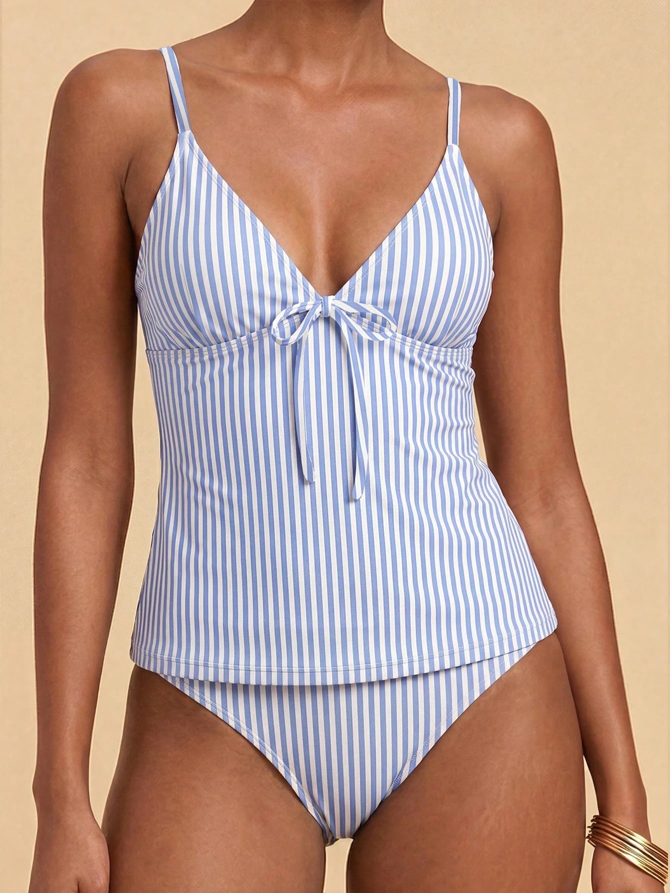 Travachic Women's Two-Piece Striped Print Pattern Swimsuit Set, Suitable For Outings, Beach Vacation, Chic, Cruise Party, Holiday