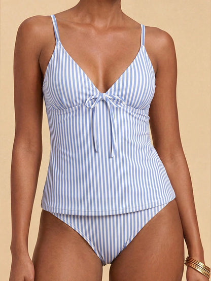 Travachic Women's Two-Piece Striped Print Pattern Swimsuit Set, Suitable For Outings, Beach Vacation, Chic, Cruise Party, Holiday