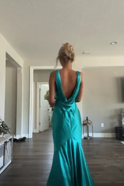 Trends Simple Blue V-neck Sheath Evening Prom Dresses,AST2135