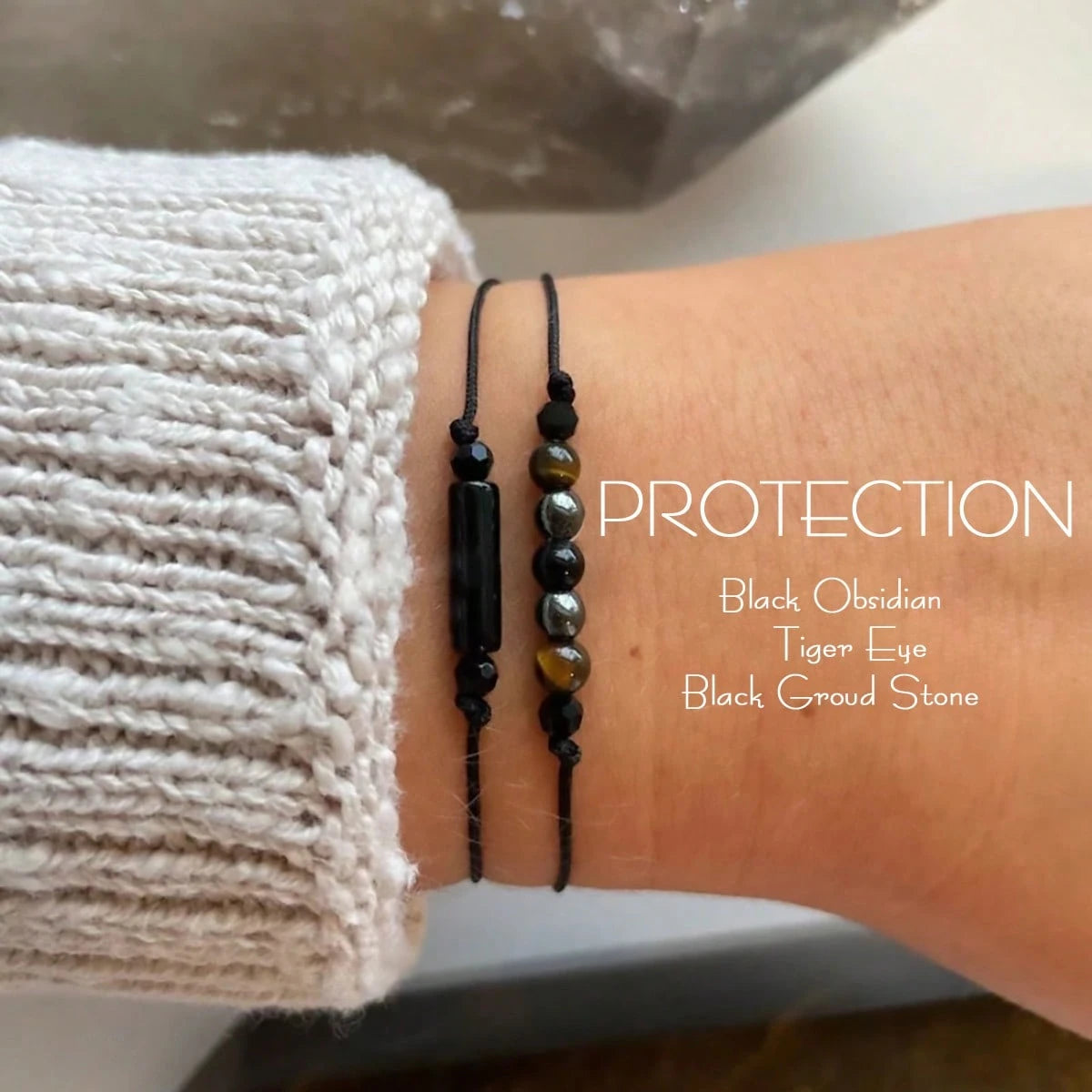 Triple Protection Bracelet Without Card, Empath Protection Bracelet Set For Men And Women, Black Tourmaline And Obsidian, Negative Energy Blocker,1set(2pcs)