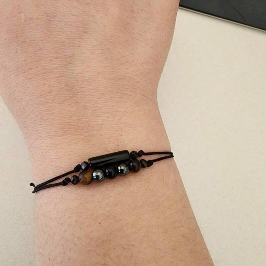 Triple Protection Bracelet Without Card, Empath Protection Bracelet Set For Men And Women, Black Tourmaline And Obsidian, Negative Energy Blocker,1set(2pcs)