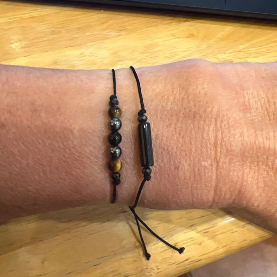 Triple Protection Bracelet Without Card, Empath Protection Bracelet Set For Men And Women, Black Tourmaline And Obsidian, Negative Energy Blocker,1set(2pcs)