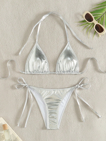 Tylish Sexy Tie Triangle Bikini, Unique Shiny Women Beach Swimwear. Standout For Beach, Ocean & Parties, Bestselling Bathing Suit Vacation Summer