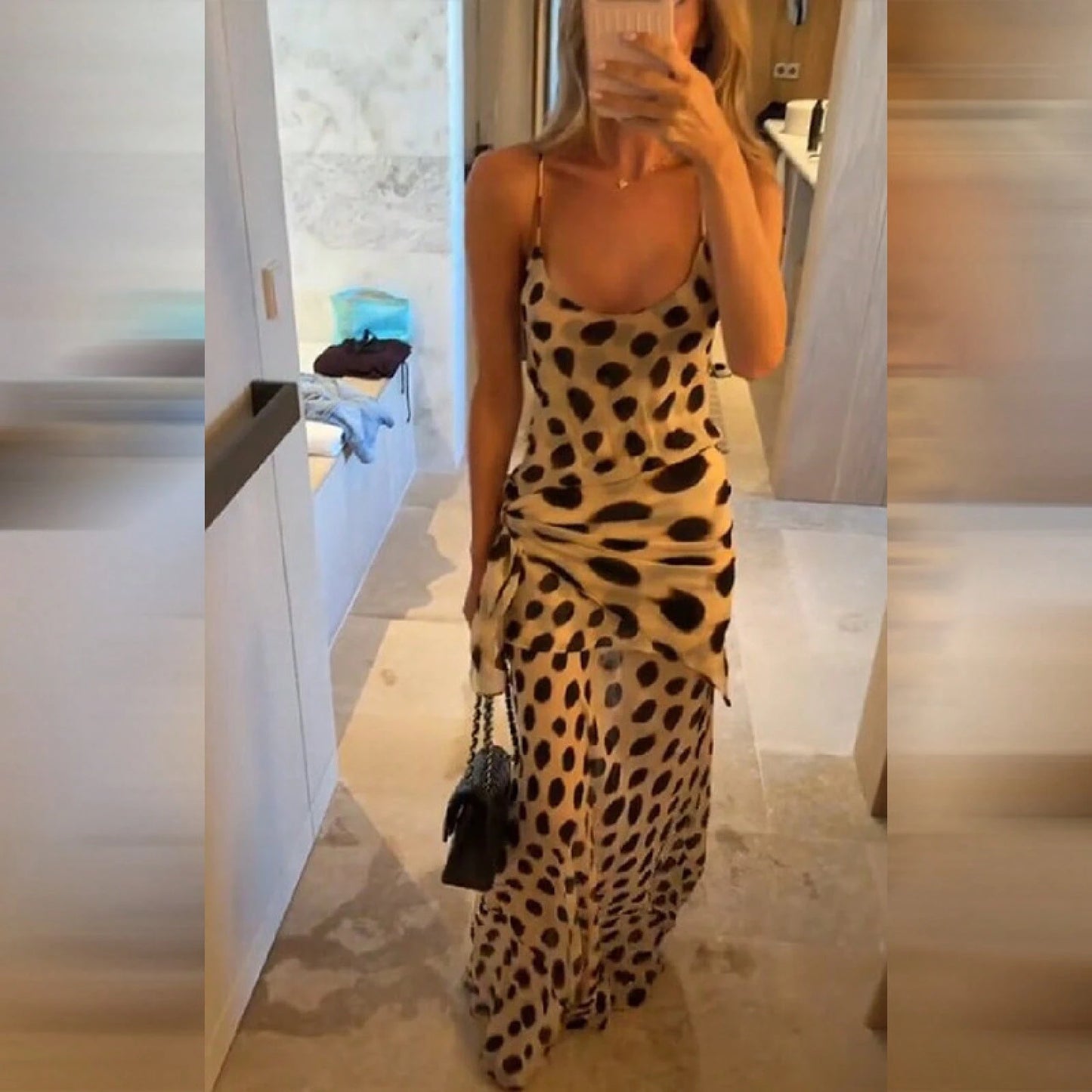 U Neck Thin Spaghetti Strap Leopard Print Side Ruched Irregular Mermaid Maxi Dress Slim Outfit For Night Club Date Vacation Street Sexy Sundress