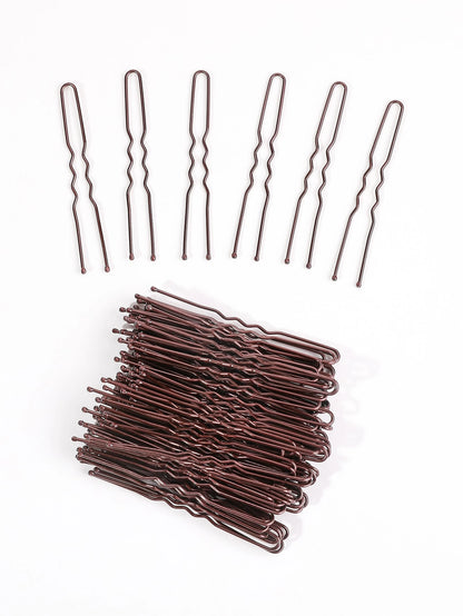 U Shaped Hair Pins, 100pcs Buns Waved U-Shaped Hair Pins For Updos With Box For Women Lady Girls Bobby Pins French Historical Hair Pin Hair Styling Pins Brown, 2.4 Inch, Hair Rollers, Heatless Curls