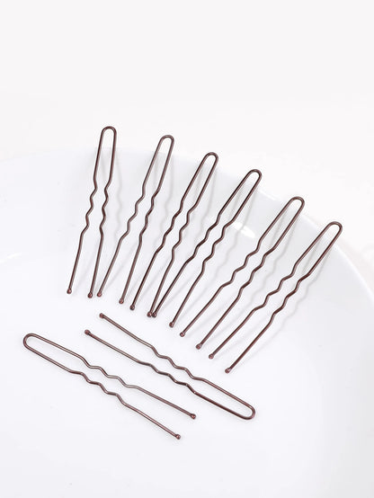 U Shaped Hair Pins, 100pcs Buns Waved U-Shaped Hair Pins For Updos With Box For Women Lady Girls Bobby Pins French Historical Hair Pin Hair Styling Pins Brown, 2.4 Inch, Hair Rollers, Heatless Curls