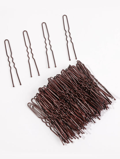 U Shaped Hair Pins, 100pcs Buns Waved U-Shaped Hair Pins For Updos With Box For Women Lady Girls Bobby Pins French Historical Hair Pin Hair Styling Pins Brown, 2.4 Inch, Hair Rollers, Heatless Curls