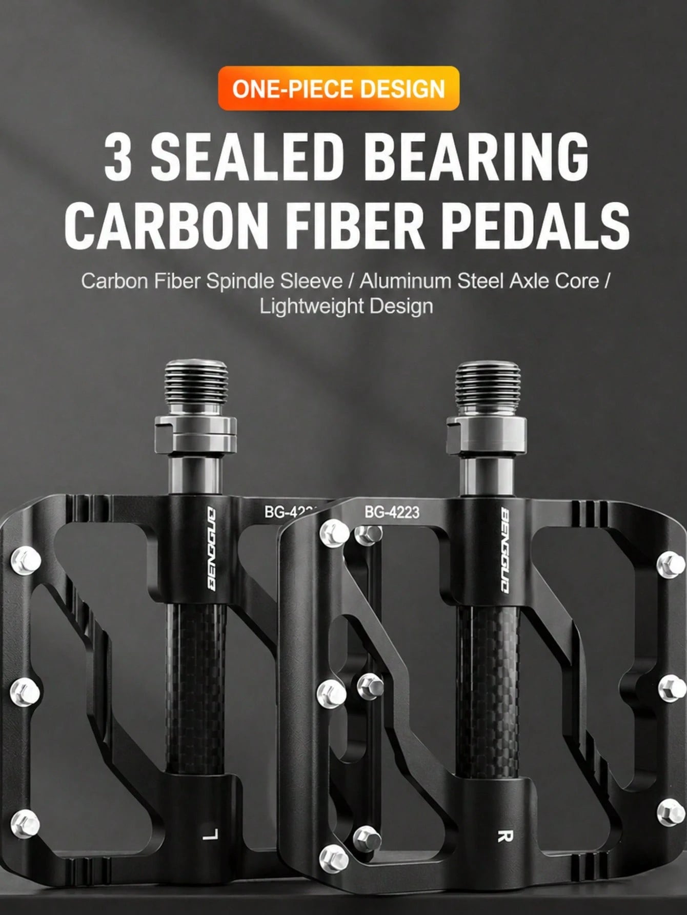 Ultra-Light Carbon Fiber 3-Bearing Bicycle Pedals, Mountain Bike Aluminum Alloy Anti-Slip Pedal, Cycling Accessories, 1 Pair