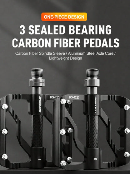 Ultra-Light Carbon Fiber 3-Bearing Bicycle Pedals, Mountain Bike Aluminum Alloy Anti-Slip Pedal, Cycling Accessories, 1 Pair