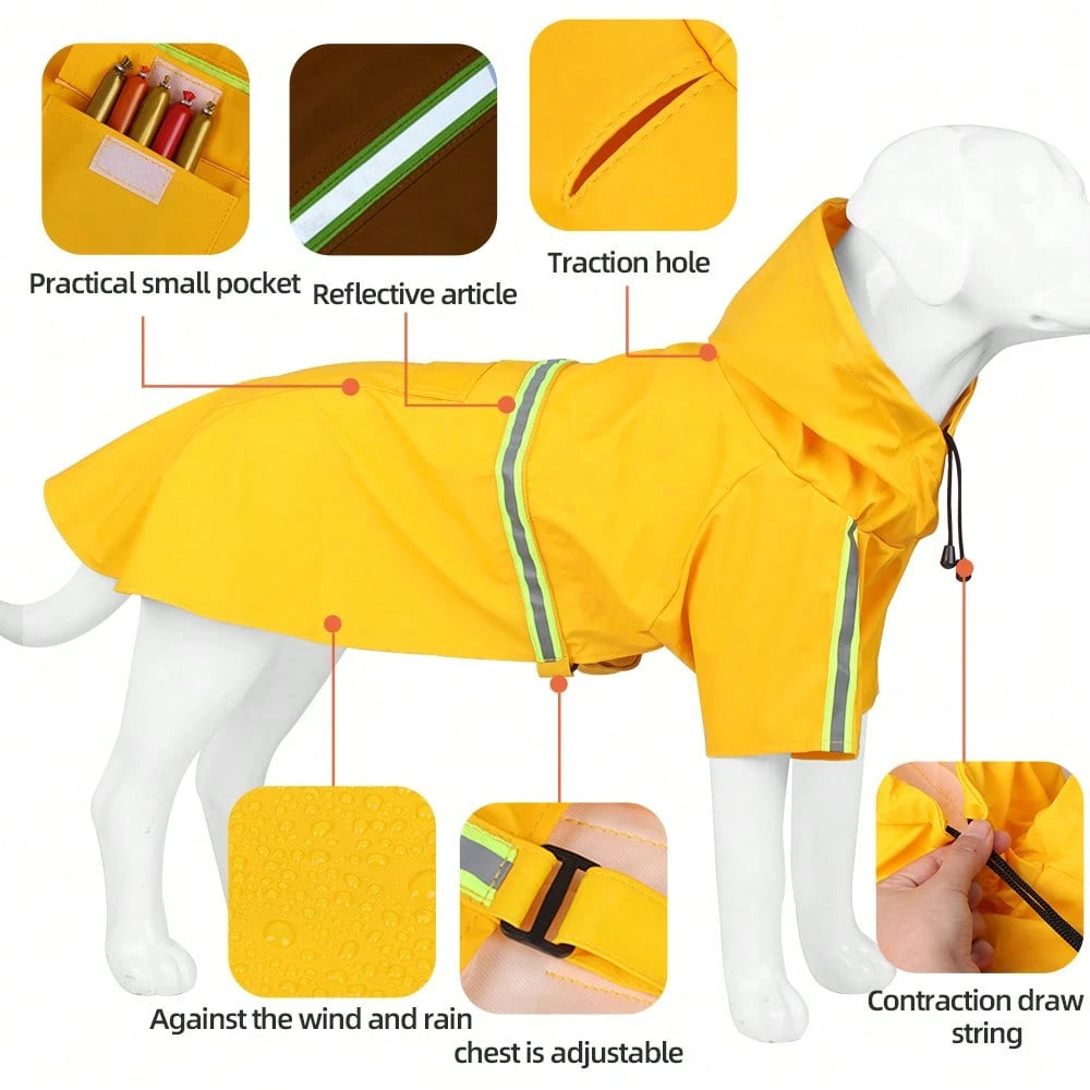 Umbrauto Reflective Waterproof Dog Raincoat, Full-Body Rain Suit With Hood (Blue,L)