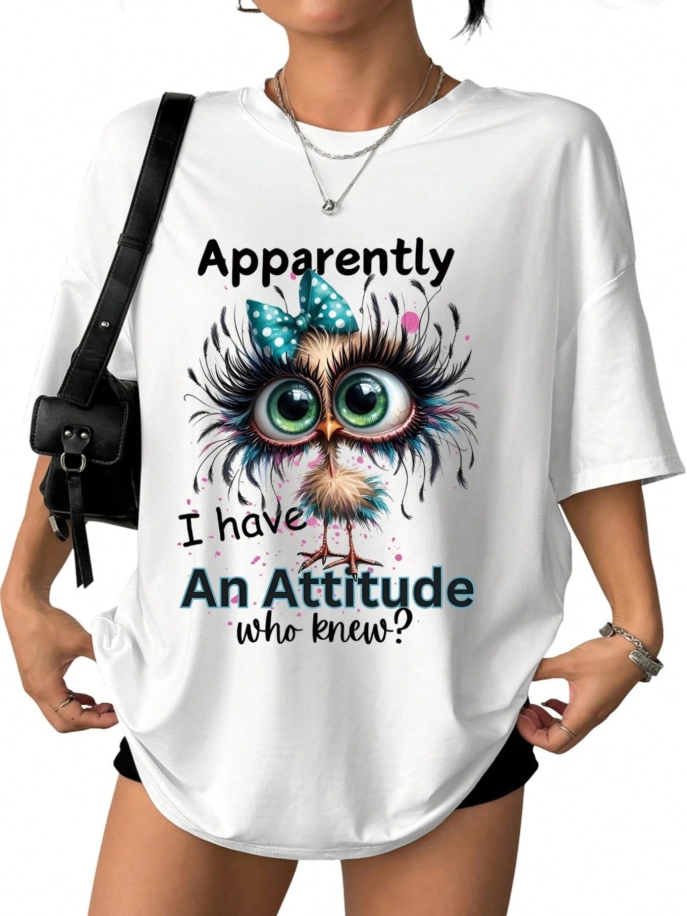 Unisex Attitude Queen Owl Print T Shirt, Soft Fabric Crew Neck Short Sleeve Top, Spring Summer Versatile Casual Daily Holiday Gift Tee