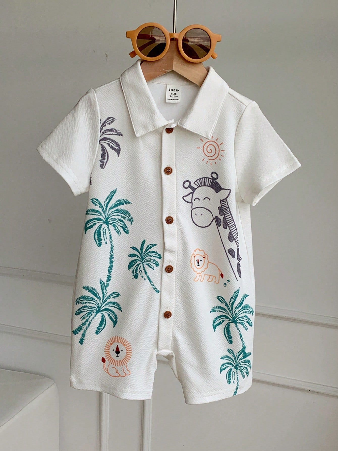 Unisex Baby Boy/Girl Baby Boy Spring/Summer Casual Cute Vacation Style Animal Print Short Sleeve Romper, Baby Boy Outfit Sets, Baby Boy Summer Clothes, Squishy