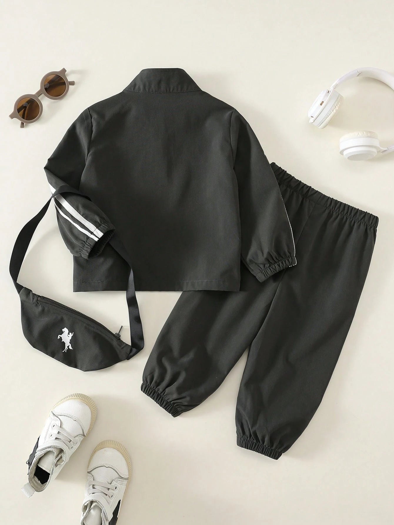 Unisex Baby Boy/Girl, Toddler 3pcs Autumn/Winter Casual Fashion Sports Style Stand Collar Half-Zip Jacket Set With Bag, Baby Tracksuit, Streetwear