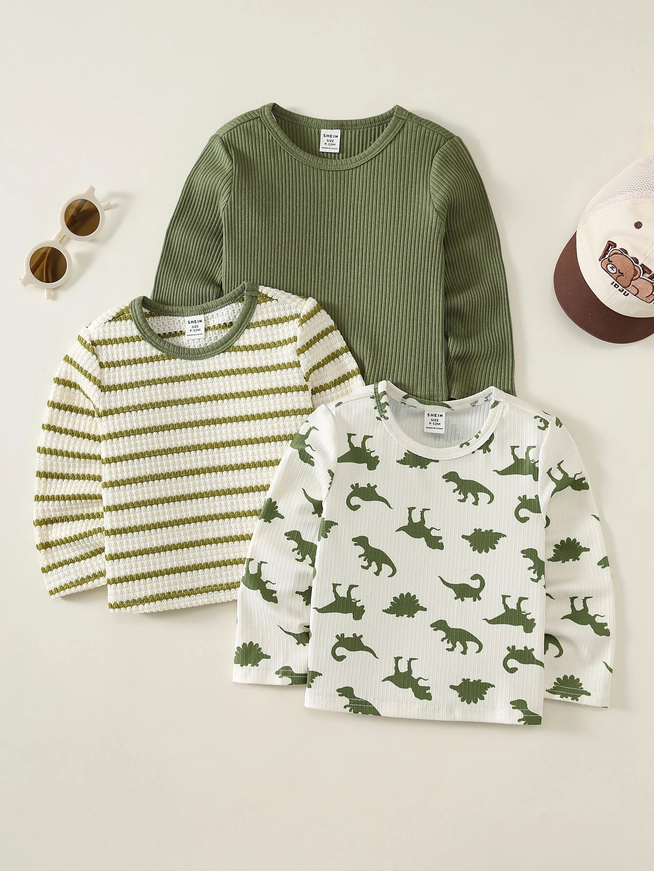 Unisex Baby Boy/Girl, Toddler 3pcs Autumn/Winter Casual Cute Dinosaur Pattern Long Sleeve T-Shirt Multi-Pack, Baby Winter Clothes, Baby Tops
