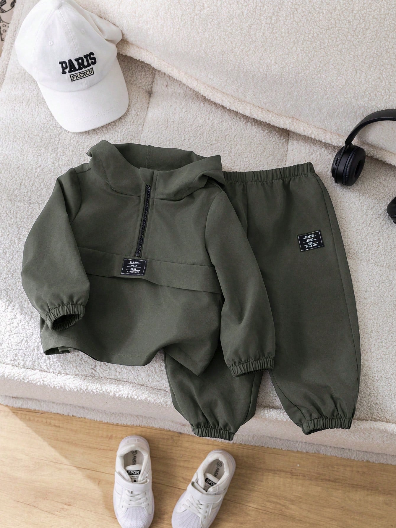 Unisex Baby Boy/Girl, Toddler 3pcs Autumn/Winter Casual Fashion Sports Style Stand Collar Half-Zip Jacket Set With Bag, Baby Tracksuit, Streetwear