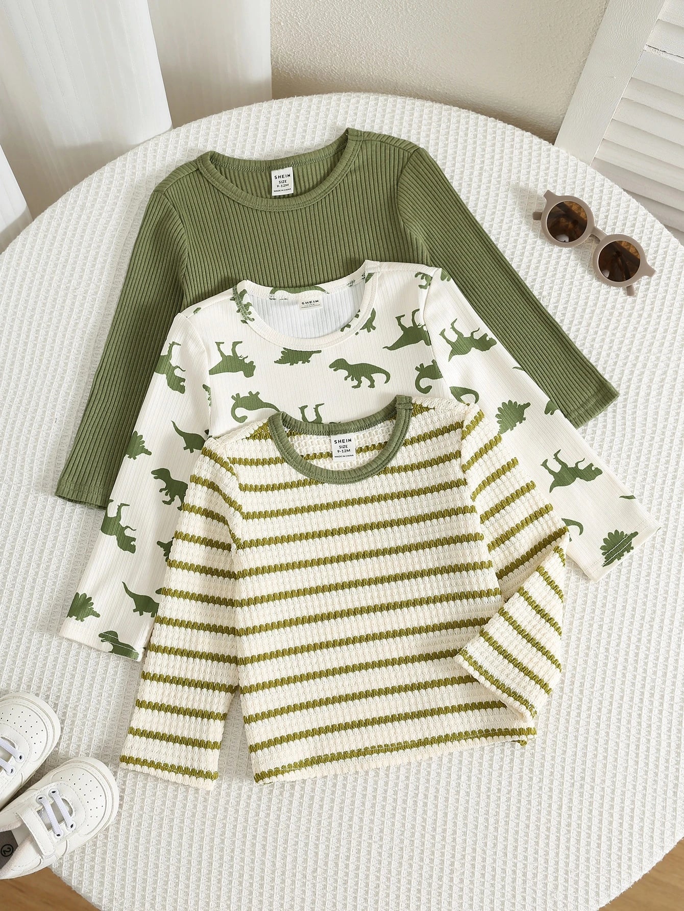 Unisex Baby Boy/Girl, Toddler 3pcs Autumn/Winter Casual Cute Dinosaur Pattern Long Sleeve T-Shirt Multi-Pack, Baby Winter Clothes, Baby Tops