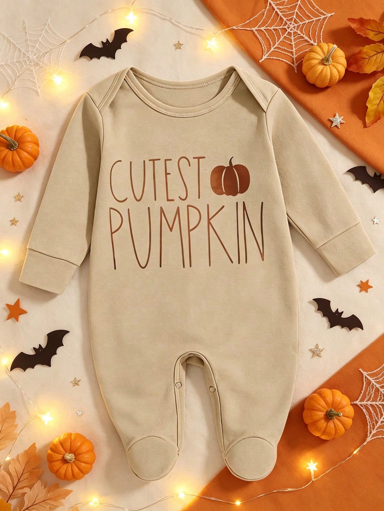 Unisex Baby Footed Romper Cutest Pumpkin Print Long Sleeve Fall Newborn Footie Jumpsuit Infant Halloween Autumn One Piece Outfit