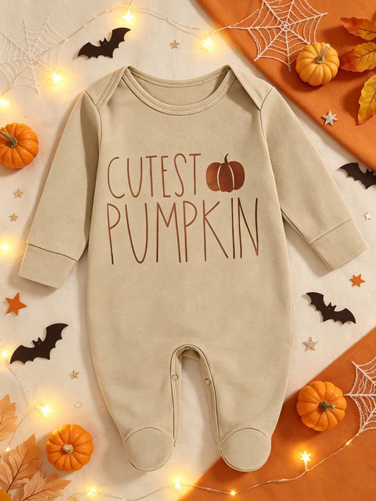 Unisex Baby Footed Romper Cutest Pumpkin Print Long Sleeve Fall Newborn Footie Jumpsuit Infant Halloween Autumn One Piece Outfit