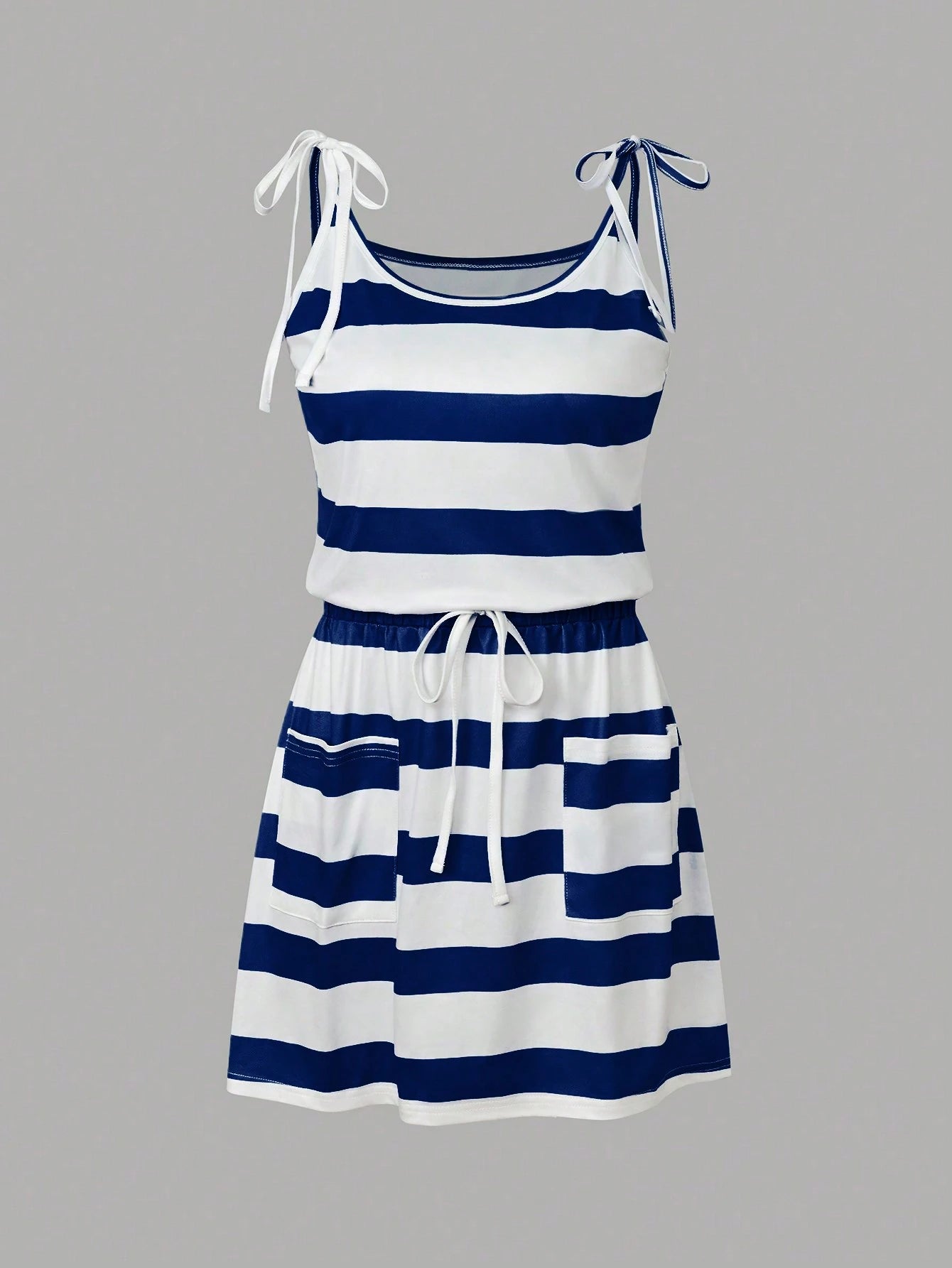 Unity Women Spaghetti Strap Tie-Front Striped Casual Mini Dress
