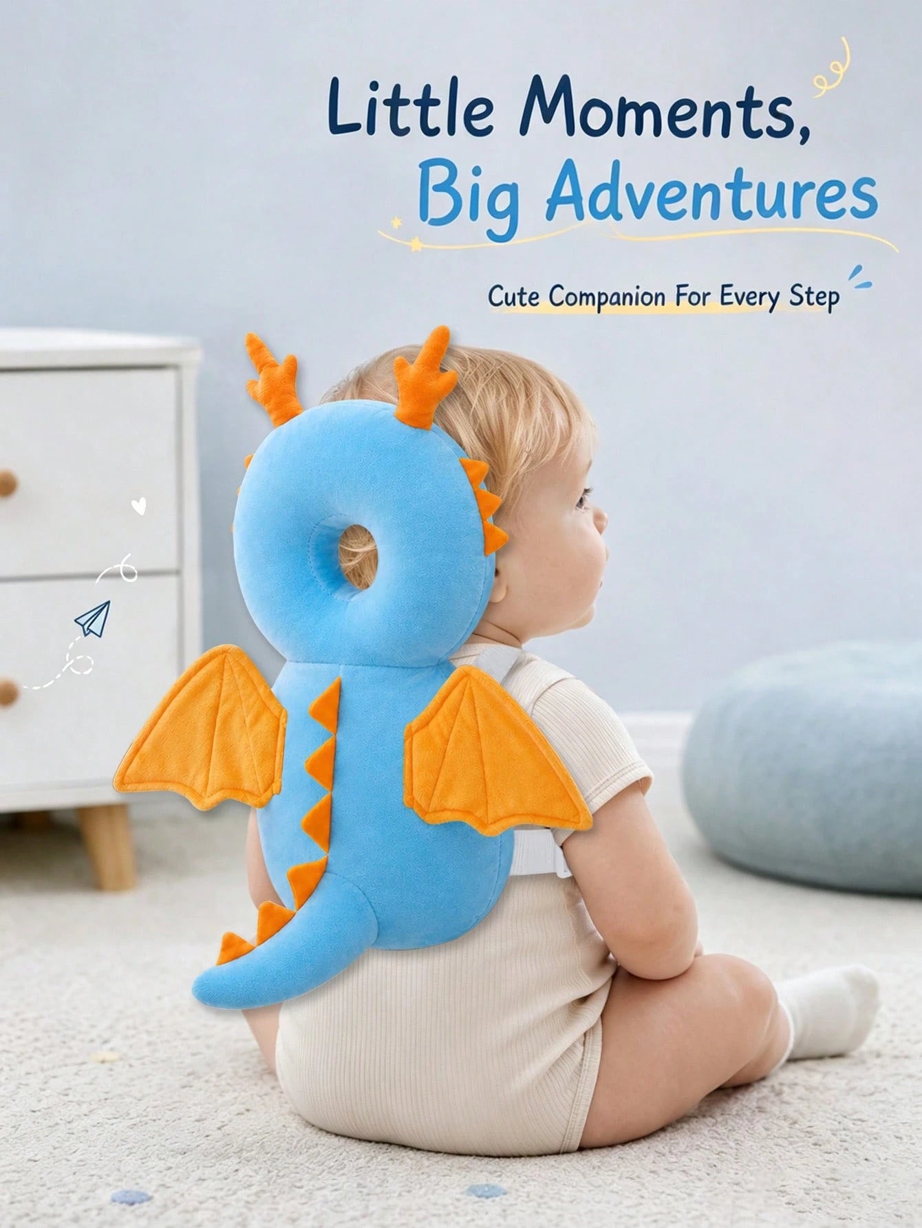Upgraded Baby Anti-Fall Pillow, New Baby Anti-Fall Protective Hat, Thickened And Widened Cartoon Blue Little Dragon Toddler Anti-Collision Pad, Newborn Toddler Anti-Fall Protective Pillow, Travel Head