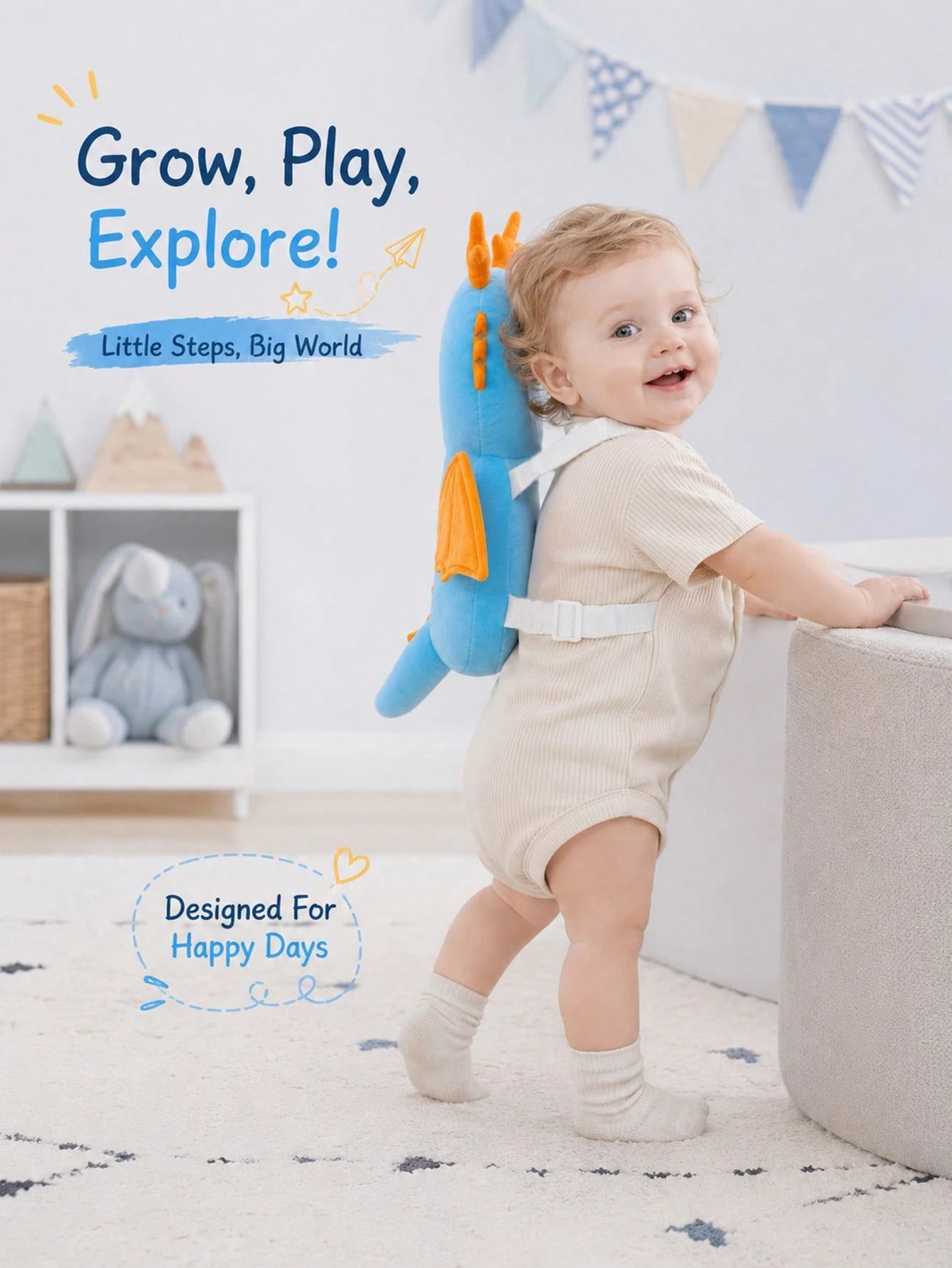 Upgraded Baby Anti-Fall Pillow, New Baby Anti-Fall Protective Hat, Thickened And Widened Cartoon Blue Little Dragon Toddler Anti-Collision Pad, Newborn Toddler Anti-Fall Protective Pillow, Travel Head