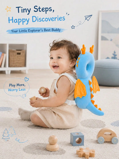 Upgraded Baby Anti-Fall Pillow, New Baby Anti-Fall Protective Hat, Thickened And Widened Cartoon Blue Little Dragon Toddler Anti-Collision Pad, Newborn Toddler Anti-Fall Protective Pillow, Travel Head