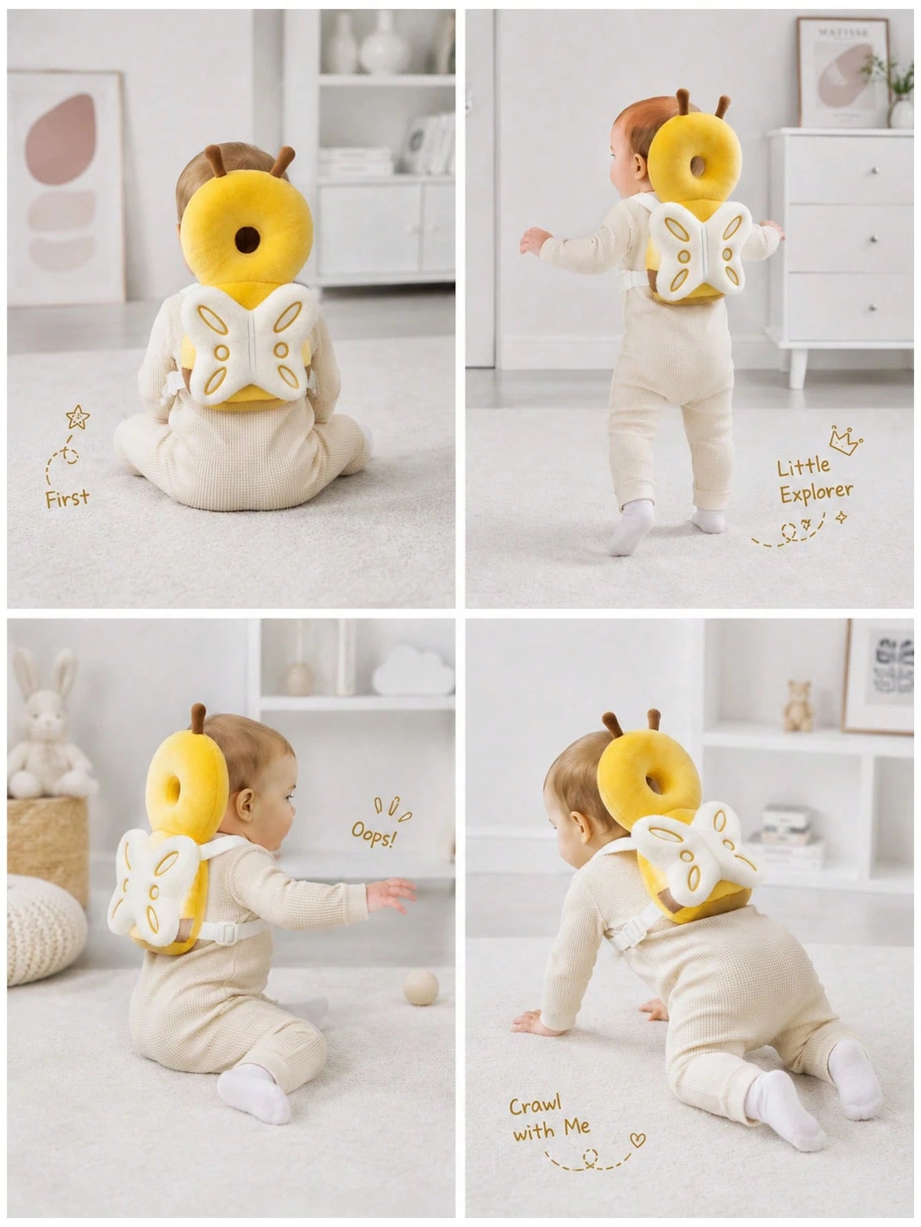 Upgraded Baby Anti-Fall Pillow, Thickened And Widened Toddler Protection Pad, Baby Head Anti-Fall Protective Pillow, Suitable For Toddling And Crawling Babies, Adjustable Baby Head Protection Pad, Bre
