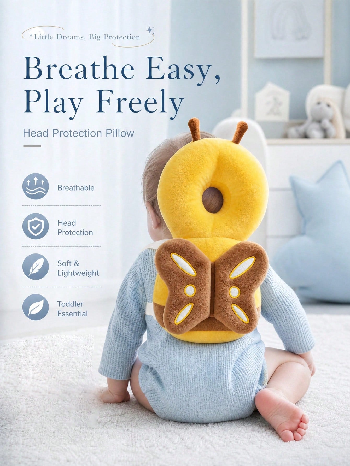 Upgraded Baby Anti-Fall Pillow, Thickened & Widened Walking Protection Pad, Baby Head Protection Pillow Suitable For Toddlers Learning To Walk And Crawl, Adjustable Baby Head Protection Pad, Breathabl