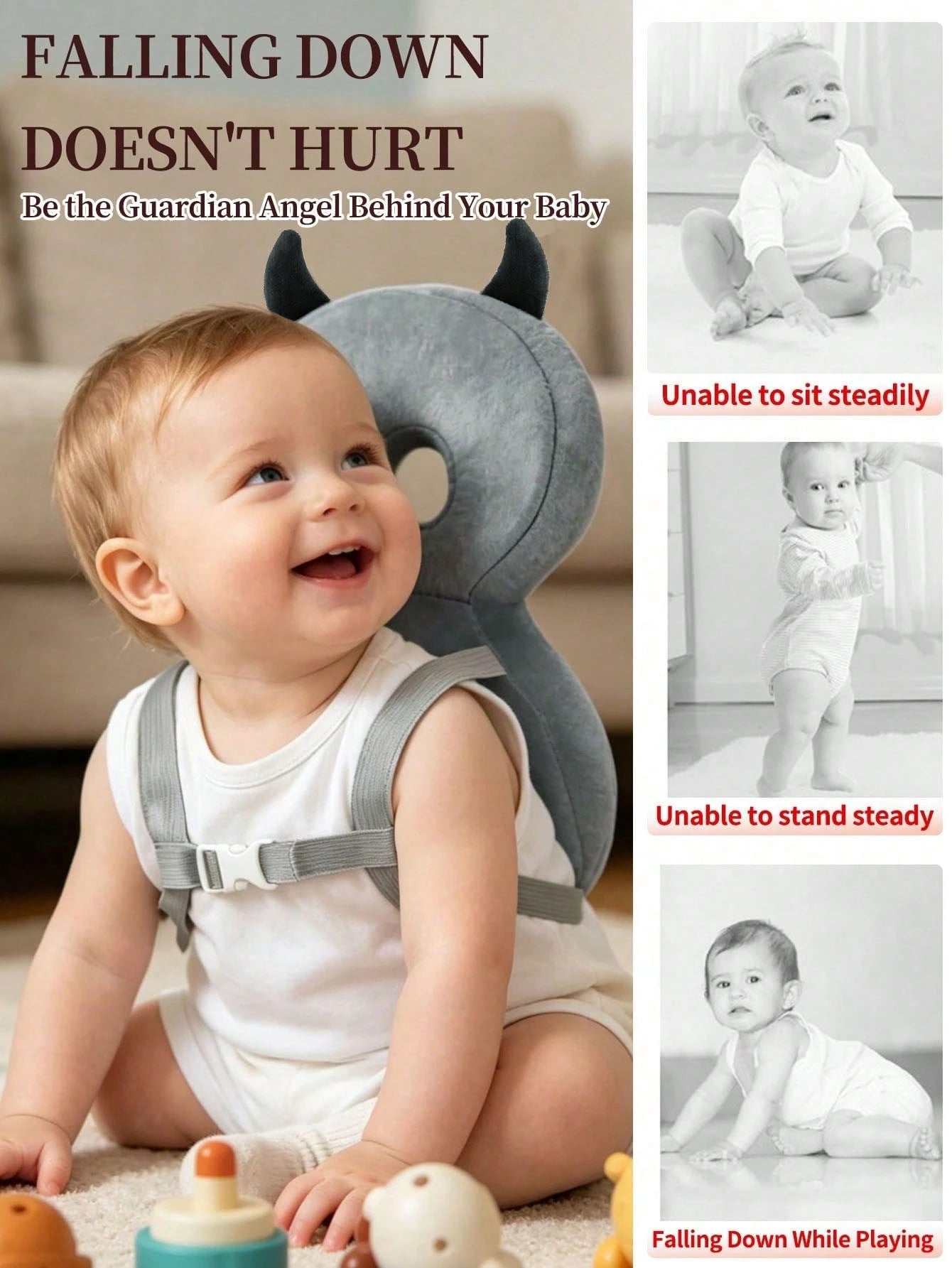 Upgraded Baby Anti-Fall Pillow, Thickened & Widened Toddler Walking Protection Pad, Baby Head Protection Cushion Suitable For Toddlers Learning To Walk And Crawl, Adjustable Baby Head Protection Pad