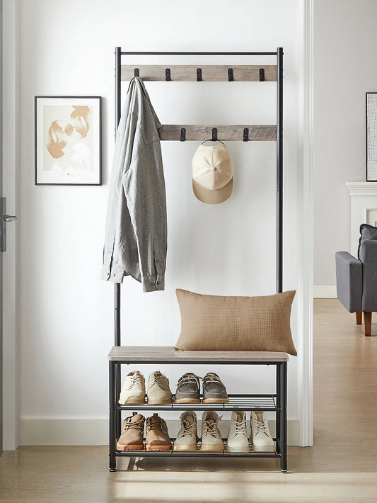 VASAGLE Coat Rack, Hall Tree With Shoe Storage Bench, Entryway Bench With Shoe Storage, 3-In-1, Steel Frame