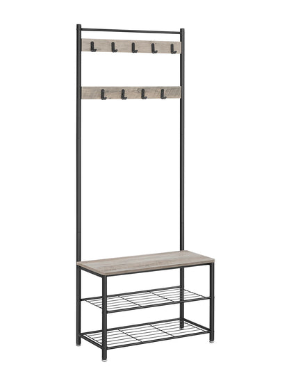 VASAGLE Coat Rack, Hall Tree With Shoe Storage Bench, Entryway Bench With Shoe Storage, 3-In-1, Steel Frame
